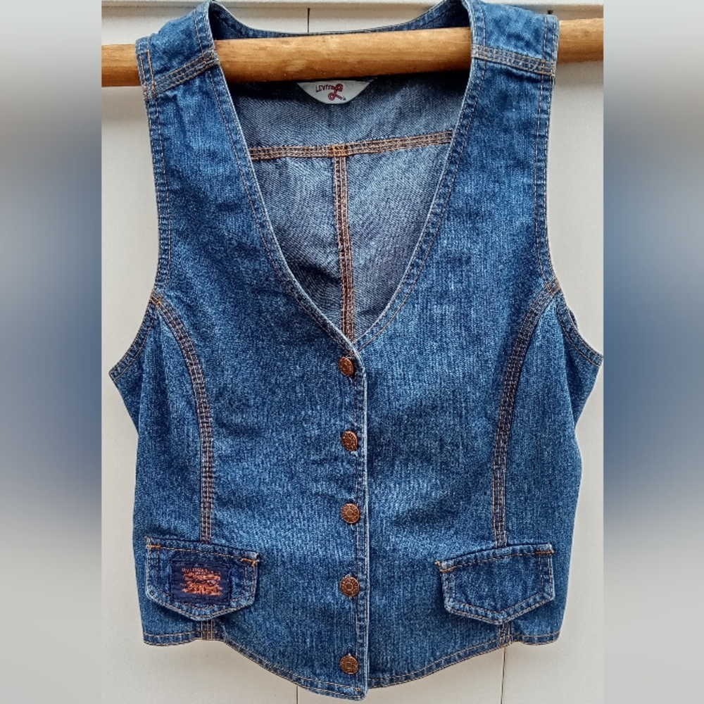 Levi's Authentic BigE Vintage Denim Button Down Women's Vest Sz Large Orange tag